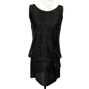 Vintage Jonathan Logan Black Metallic Stripe Textured Sleeveless Cocktail Dress